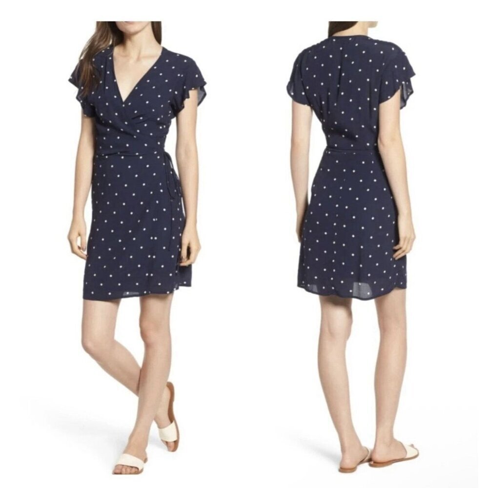 RAILS Brenna Navy Polka Dot Short Sleeve Women’s Wrap Dress Size XS